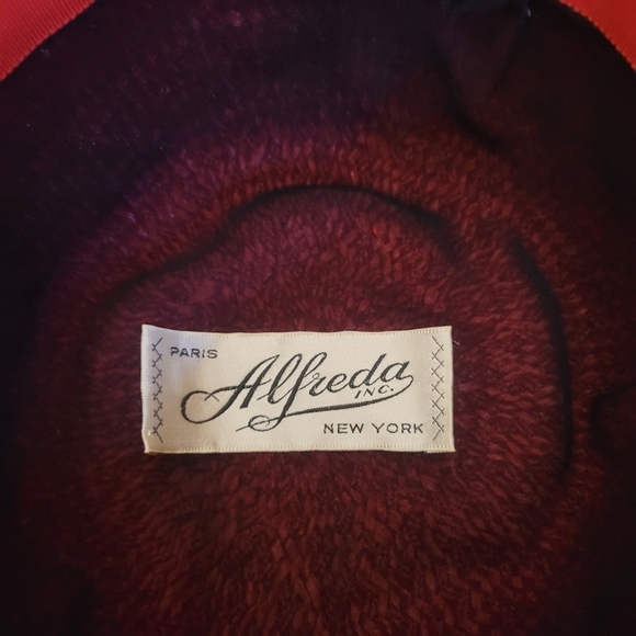 1950's Alfreda‎ Red Straw and Chiffon Peach Basket Hat - Picture 7 of 7